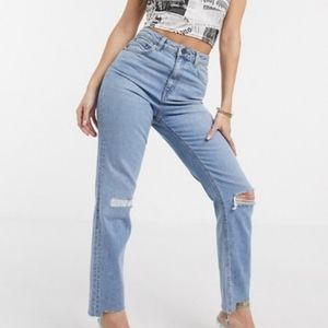 Asos High Rise Raw Hem Ripped Jeans